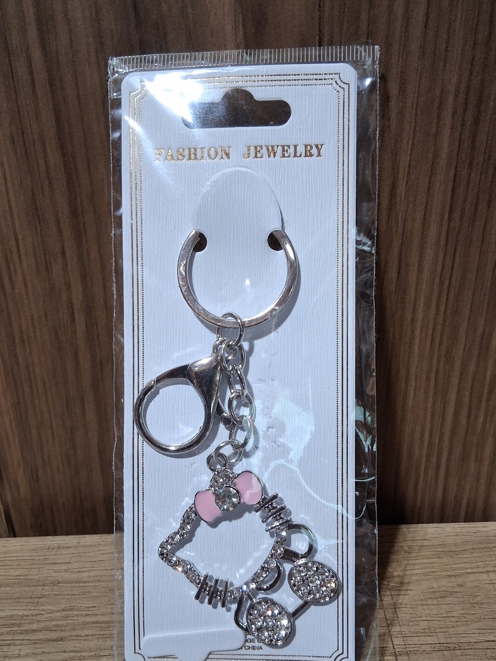 Silver & Pink Hello Kitty Style Keychain Charm